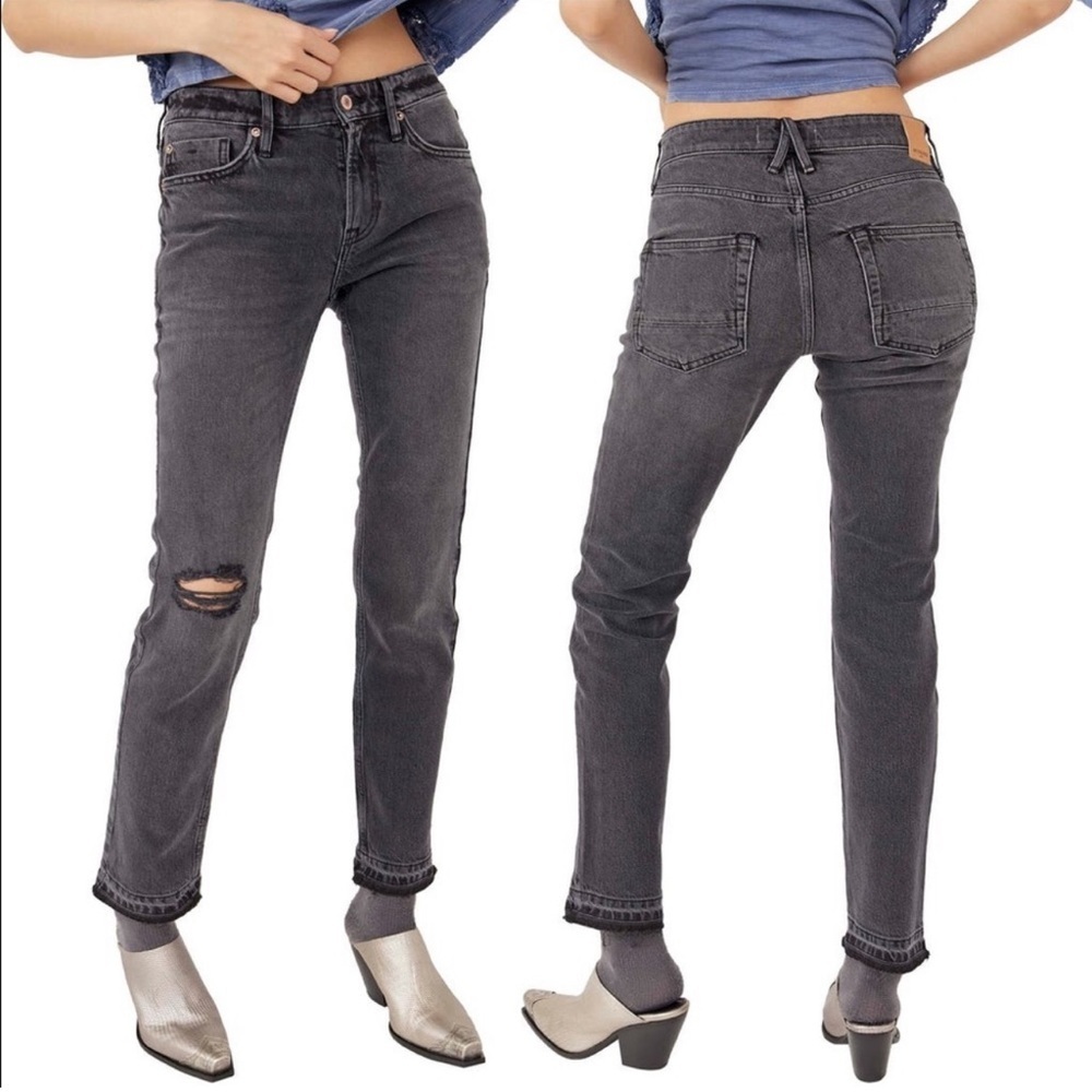 NEW Free People We The Free Slim Boyfriend Faded Black Ripped Jeans Size 27